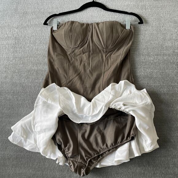 Innovare Denim Dress Olive Green Abilene Ruffle Strapless Corset Mini Coquette - Picture 6 of 8